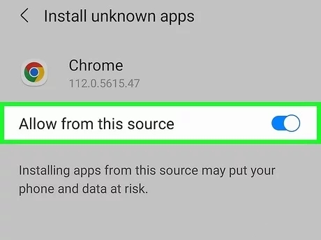Screenshot of security settings for unknown sources